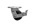 Value Kingpinless 6"x3" Rubber-on-Iron Wheel Caster with Face Brake and 7.25"x5.25" Plate