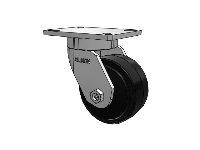 Value Kingpinless 6"x3" Rubber-on-Iron Wheel Caster with 7.25"x5.25" Plate