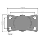 Side dimensioned CAD view of a Faultless Casters 2" x 1" wide wheel Rigid caster with 1-1/2" x 2-21/32" top plate, without a brake, Sintered Iron wheel and 150 lb. capacity part