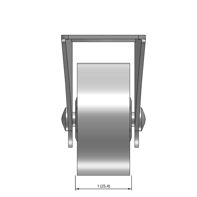 Top dimensioned CAD view of a Faultless Casters 2" x 1" wide wheel Rigid caster with 1-1/2" x 2-21/32" top plate, without a brake, Sintered Iron wheel and 150 lb. capacity part