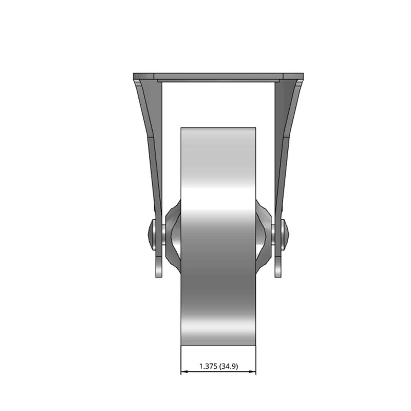 Top dimensioned CAD view of a Faultless Casters 4" x 1.375" wide wheel Rigid caster with 3-1/8" x 6-1/4" top plate, without a brake, Sintered Iron wheel and 450 lb. capacity part