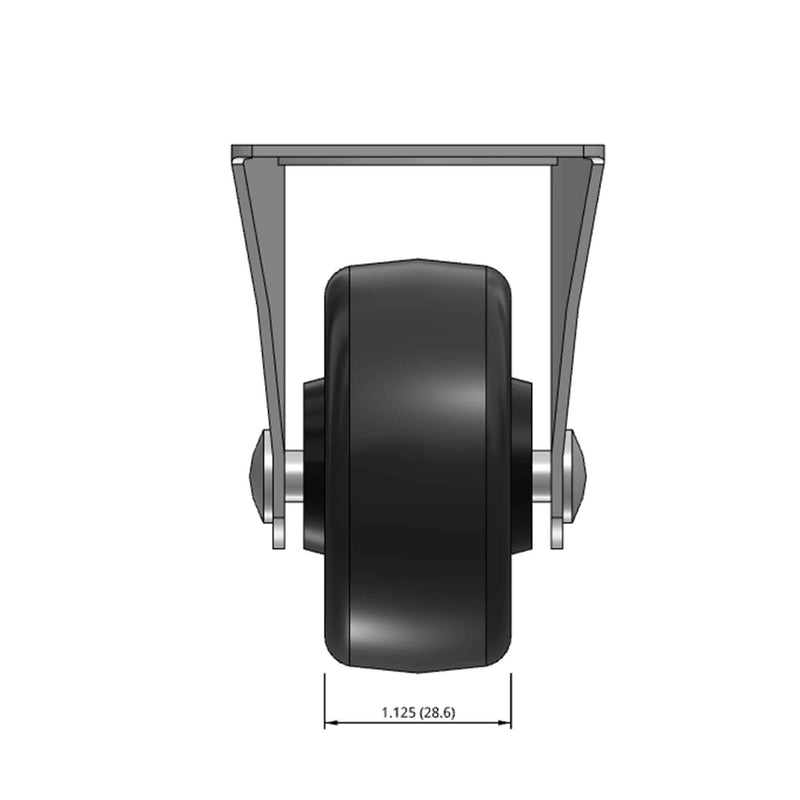 Top dimensioned CAD view of a Faultless Casters 2.5" x 1.125" wide wheel Rigid caster with 2-1/4" x 4-7/16" top plate, without a brake, Soft Rubber wheel and 100 lb. capacity part