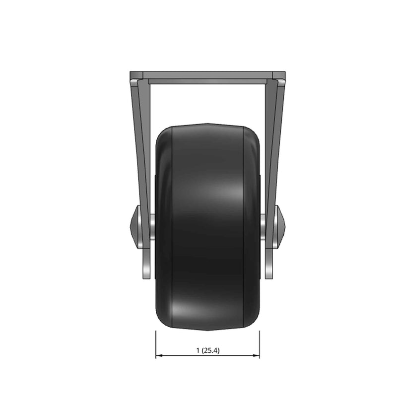 Top dimensioned CAD view of a Faultless Casters 2" x 1" wide wheel Rigid caster with 1-1/2" x 2-21/32" top plate, without a brake, Soft Rubber wheel and 90 lb. capacity part