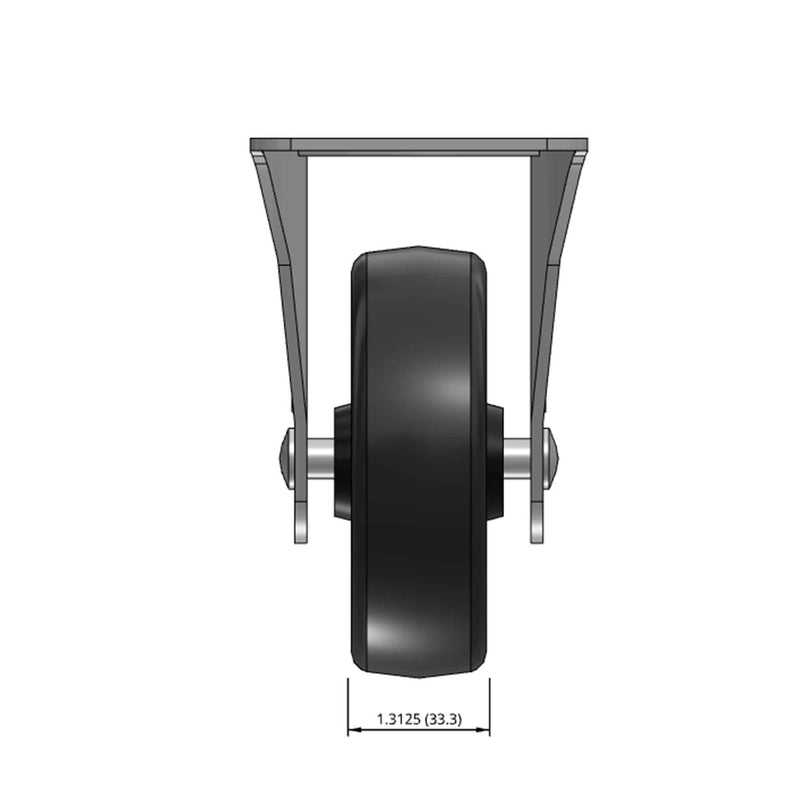 Top dimensioned CAD view of a Faultless Casters 4" x 1.3125" wide wheel Rigid caster with 3-1/8" x 6-1/4" top plate, without a brake, Soft Rubber wheel and 225 lb. capacity part