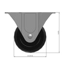 Front dimensioned CAD view of a Faultless Casters 4" x 1.3125" wide wheel Rigid caster with 3-1/8" x 6-1/4" top plate, without a brake, Soft Rubber wheel and 225 lb. capacity part