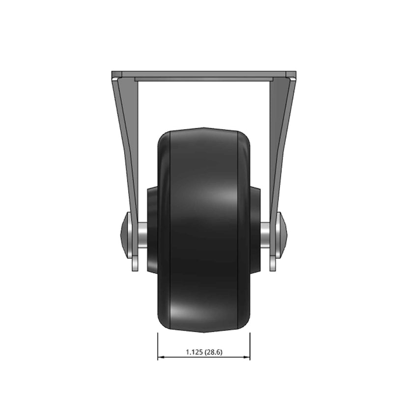 Top dimensioned CAD view of a Faultless Casters 2.5" x 1.125" wide wheel Rigid caster with 2-1/4" x 4-7/16" top plate, without a brake, Hard Rubber wheel and 200 lb. capacity part