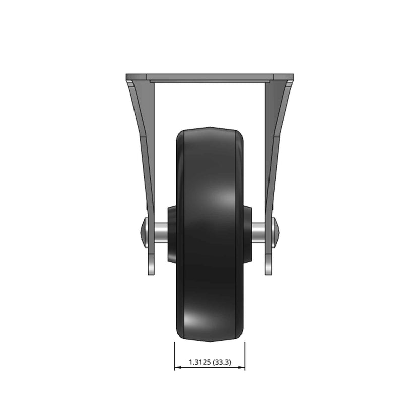 Top dimensioned CAD view of a Faultless Casters 4" x 1.3125" wide wheel Rigid caster with 3-1/8" x 6-1/4" top plate, without a brake, Hard Rubber wheel and 350 lb. capacity part