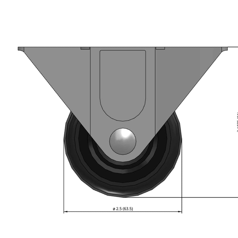 Front dimensioned CAD view of a Faultless Casters 2.5" x 1.125" wide wheel Rigid caster with 2-1/4" x 4-7/16" top plate, without a brake, Polypropylene wheel and 200 lb. capacity part