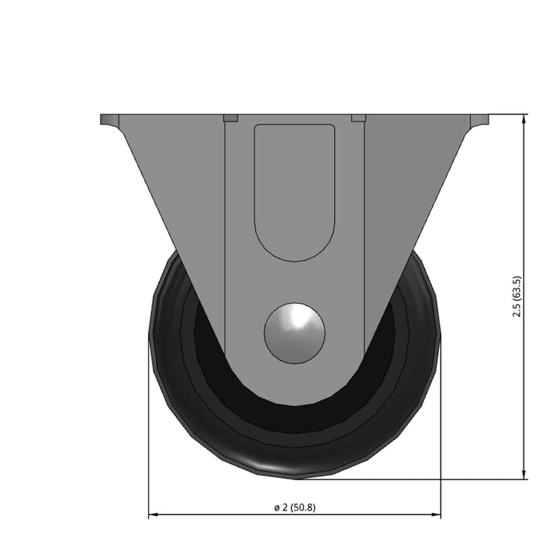 Front dimensioned CAD view of a Faultless Casters 2" x 1" wide wheel Rigid caster with 1-1/2" x 2-21/32" top plate, without a brake, Polypropylene wheel and 150 lb. capacity part