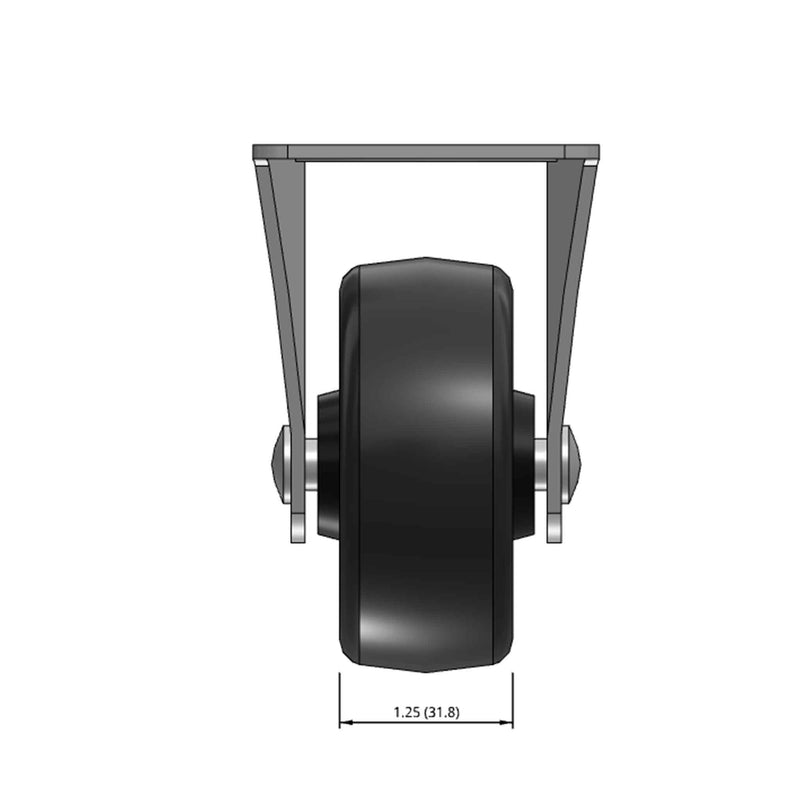 Top dimensioned CAD view of a Faultless Casters 3" x 1.25" wide wheel Rigid caster with 2-1/2" x 4-15/16" top plate, without a brake, Polypropylene wheel and 270 lb. capacity part