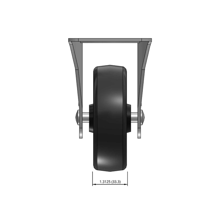 Top dimensioned CAD view of a Faultless Casters 4" x 1.3125" wide wheel Rigid caster with 3-1/8" x 6-1/4" top plate, without a brake, Polypropylene wheel and 350 lb. capacity part