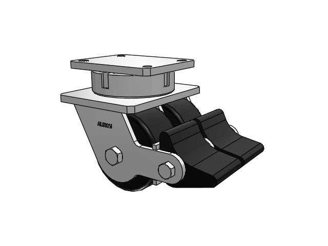 Dual-Wheel Kingpinless 6"x3" Trionix Nylon Caster with Wheel Lock and 7.5"x6.25" Plate