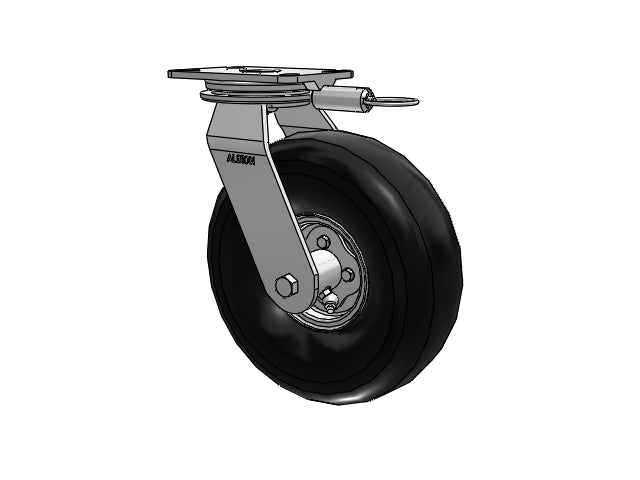 HD Raceway 10.9"x4.1" Black Pneumatic Wheel Caster with 6.25"x4.5" Plate & Swivel Lock