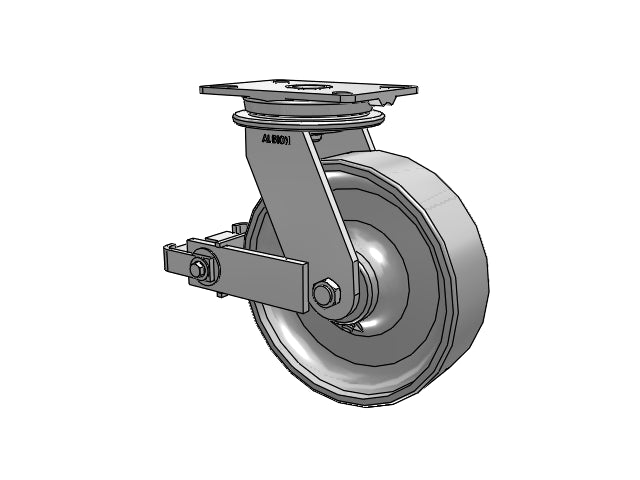 HD Raceway 10"x3" Forged Steel Wheel Caster with Poly-Cam Brake and 7.25"x5.25" Plate