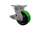 HD Raceway 8"x3" Green Poly-on-Iron Caster with Poly-Cam Brake and 7.25"x5.25" Plate