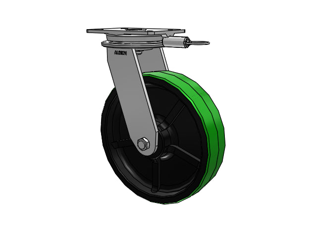 HD Raceway 12"x3" Green Poly-on-Iron Caster with 7.25"x5.25" Plate & Swivel Lock