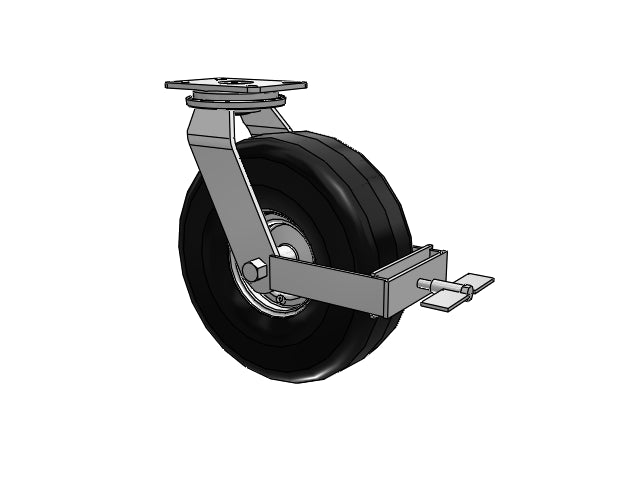 HD Raceway 14"x5.3" Black Pneumatic Roller Bearing Caster with Top Lock and 7.25"x5.25" Plate