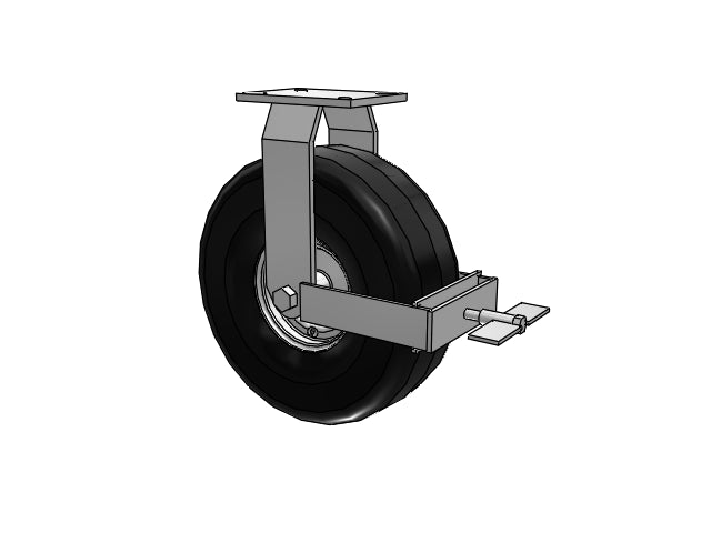 HD Raceway 14"x5.3" Black Pneumatic Rigid Caster with Top Lock and 7-1/4" x 5" Plate