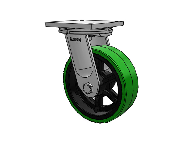 Super-Duty TRL 12"x4" Thick Polyurethane-on-Iron Wheel Caster with 8.5"x8.5" Plate