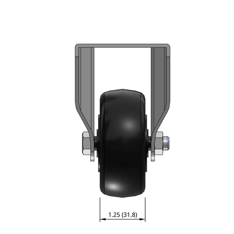 Top dimensioned CAD view of a Pemco Casters 3" x 1.25" wide wheel Rigid caster with 2-5/8" x 3-3/4" top plate, without a brake, Polypropylene wheel and 270 lb. capacity part