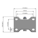 Side dimensioned CAD view of a Pemco Casters 3" x 1.25" wide wheel Rigid caster with 2-5/8" x 3-3/4" top plate, without a brake, Polypropylene wheel and 270 lb. capacity part