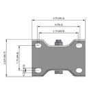 Side dimensioned CAD view of a Pemco Casters 3" x 1.25" wide wheel Rigid caster with 2-5/8" x 3-3/4" top plate, without a brake, Thermoplastic Rubber wheel and 210 lb. capacity part