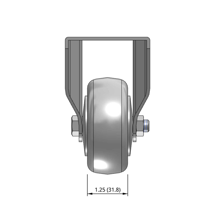 Top dimensioned CAD view of a Pemco Casters 3" x 1.25" wide wheel Rigid caster with 2-5/8" x 3-3/4" top plate, without a brake, Thermoplastic Rubber wheel and 210 lb. capacity part