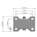 Side dimensioned CAD view of a Pemco Casters 3" x 1.25" wide wheel Rigid caster with 2-5/8" x 3-3/4" top plate, without a brake, Thermo-Urethane wheel and 270 lb. capacity part