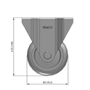 Front dimensioned CAD view of a Pemco Casters 3" x 1.25" wide wheel Rigid caster with 2-5/8" x 3-3/4" top plate, without a brake, Thermo-Urethane wheel and 270 lb. capacity part