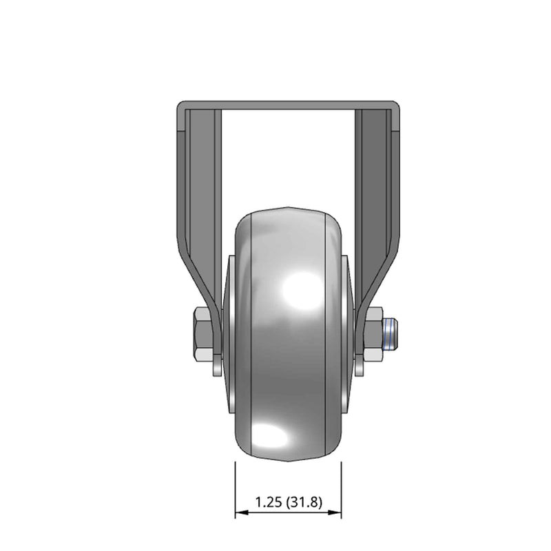 Top dimensioned CAD view of a Pemco Casters 3" x 1.25" wide wheel Rigid caster with 2-5/8" x 3-3/4" top plate, without a brake, Thermo-Urethane wheel and 270 lb. capacity part