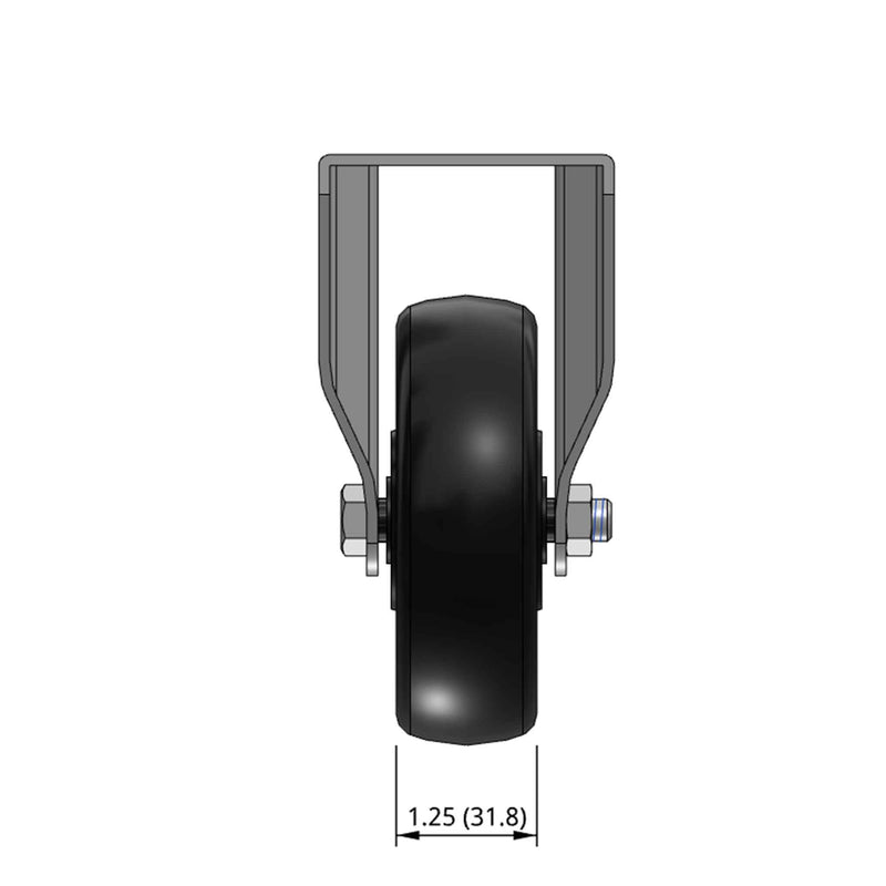 Top dimensioned CAD view of a Pemco Casters 4" x 1.25" wide wheel Rigid caster with 2-5/8" x 3-3/4" top plate, without a brake, Polypropylene wheel and 300 lb. capacity part