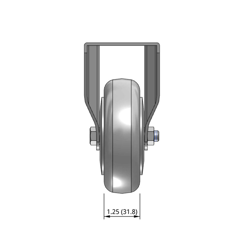 Top dimensioned CAD view of a Pemco Casters 4" x 1.25" wide wheel Rigid caster with 2-5/8" x 3-3/4" top plate, without a brake, Thermo-Urethane wheel and 275 lb. capacity part
