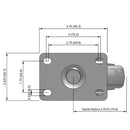Side dimensioned CAD view of a Pemco Casters 3" x 1.25" wide wheel Swivel caster with 2-5/8" x 3-3/4" top plate, without a brake, Thermoplastic Rubber wheel and 210 lb. capacity part