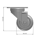 Front dimensioned CAD view of a Pemco Casters 3" x 1.25" wide wheel Swivel caster with 2-5/8" x 3-3/4" top plate, without a brake, Thermoplastic Rubber wheel and 210 lb. capacity part