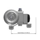 Side dimensioned CAD view of a Pemco Casters 3" x 1.25" wide wheel Swivel caster with 1/2"-13 x 1-1/2" stud, with a side locking brake, Polypropylene wheel and 270 lb. capacity part