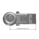 Side dimensioned CAD view of a Pemco Casters 3" x 1.25" wide wheel Swivel caster with 1/2"-13 x 1-1/2" stud, with a top total locking brake, Polypropylene wheel and 270 lb. capacity part