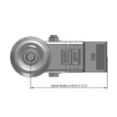 Side dimensioned CAD view of a Pemco Casters 3" x 1.25" wide wheel Swivel caster with 1/2"-13 x 1-1/2" stud, with a top total locking brake, Thermoplastic Rubber wheel and 210 lb. capacity part