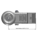 Side dimensioned CAD view of a Pemco Casters 3" x 1.25" wide wheel Swivel caster with 1/2"-13 x 1-1/2" stud, with a top total locking brake, Thermo-Urethane wheel and 270 lb. capacity part
