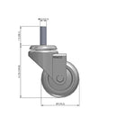 Front dimensioned CAD view of a Pemco Casters 3" x 1.25" wide wheel Swivel caster with 1/2"-13 x 1-1/2" stud, without a brake, Thermo-Urethane wheel and 270 lb. capacity part