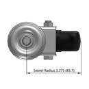 Side dimensioned CAD view of a Pemco Casters 4" x 1.25" wide wheel Swivel caster with 1/2"-13 x 1-1/2" stud, without a brake, Polypropylene wheel and 300 lb. capacity part