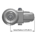 Side dimensioned CAD view of a Pemco Casters 4" x 1.25" wide wheel Swivel caster with 1/2"-13 x 1-1/2" stud, without a brake, Thermoplastic Rubber wheel and 275 lb. capacity part