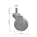 Front dimensioned CAD view of a Pemco Casters 4" x 1.25" wide wheel Swivel caster with 1/2"-13 x 1-1/2" stud, without a brake, Thermo-Urethane wheel and 275 lb. capacity part