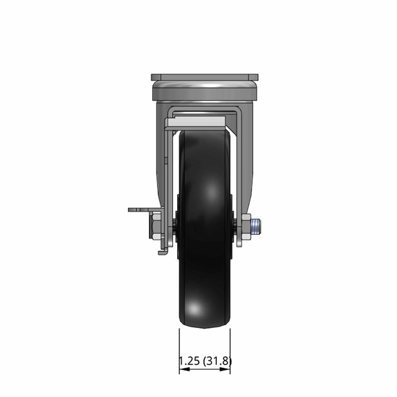 5"x1.25" Polyolefin Wheel Standard Plate Side Locking Caster