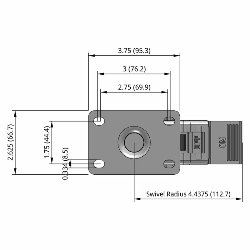 5"x1.25" Polyolefin Wheel Standard Plate Total Lock Caster