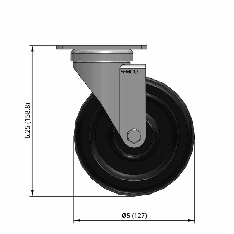 5"x1.25" Polyolefin Wheel Standard Plate Swivel Caster