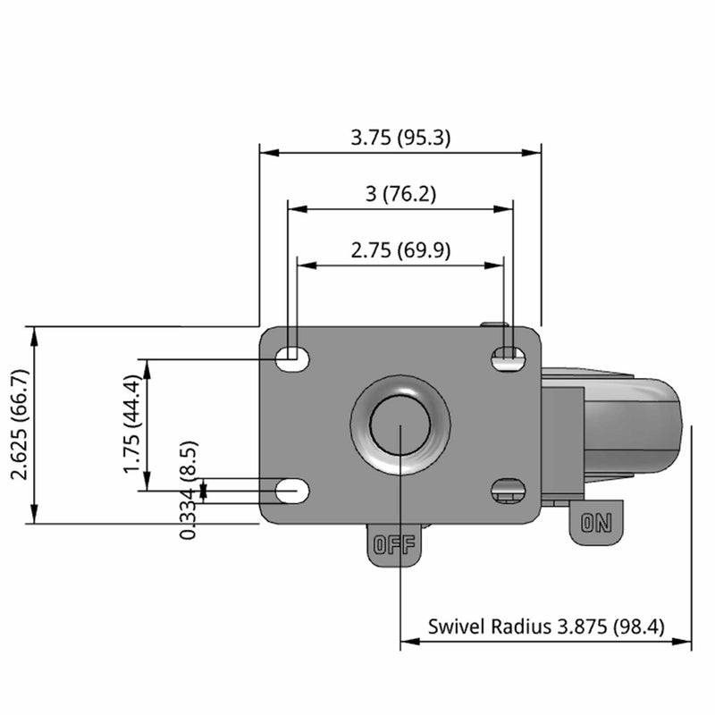 5"x1.25" TPR BB Wheel Standard Plate Side Locking Caster