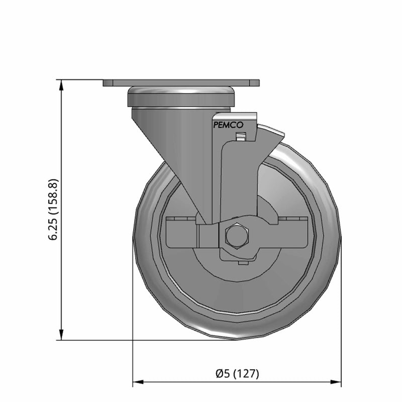 5"x1.25" TPR BB Wheel Standard Plate Side Locking Caster