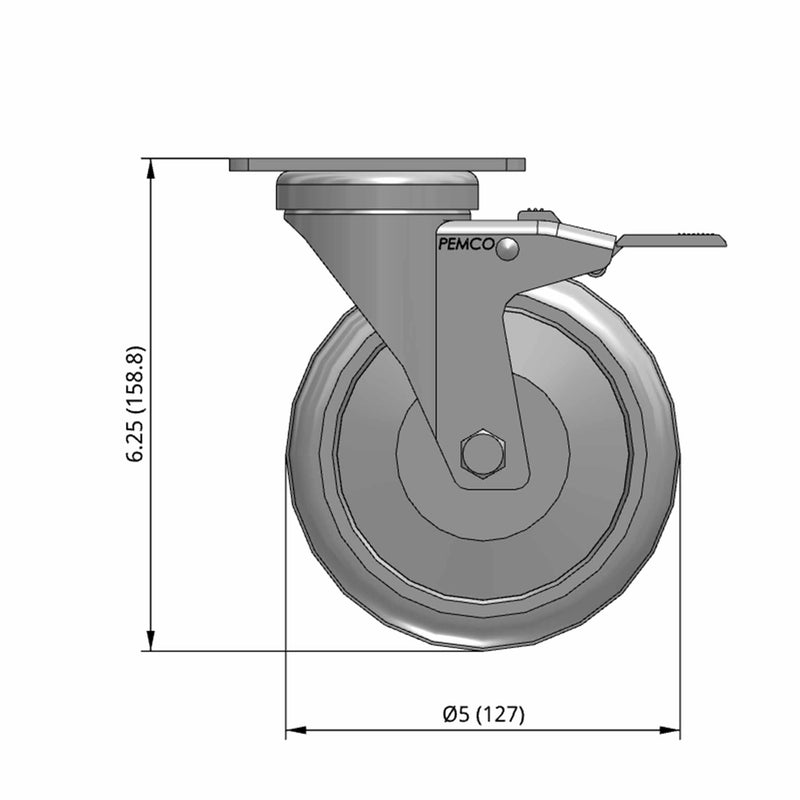 5"x1.25" TPR BB Wheel Standard Plate Total Lock Caster