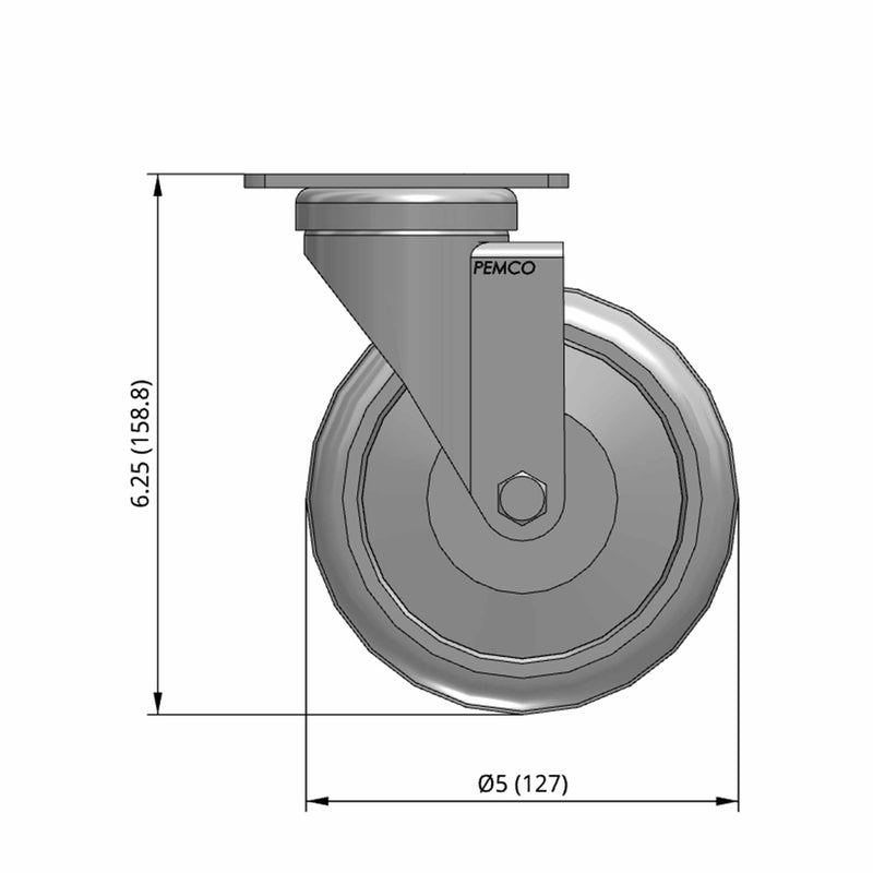 5"x1.25" TPR BB Wheel Standard Plate Swivel Caster