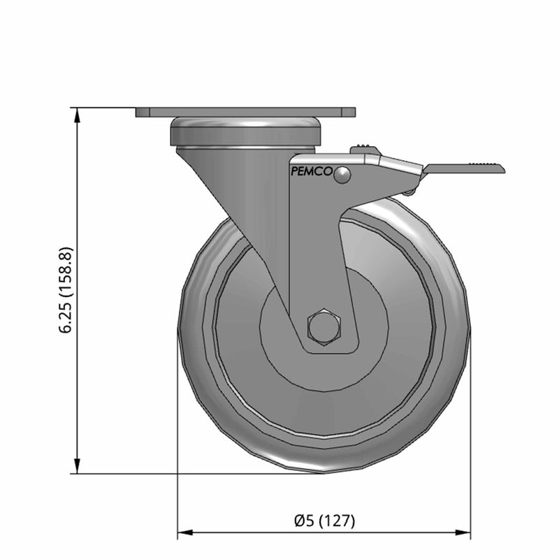 5"x1.25" TPU BB Wheel Standard Plate Total Lock Caster